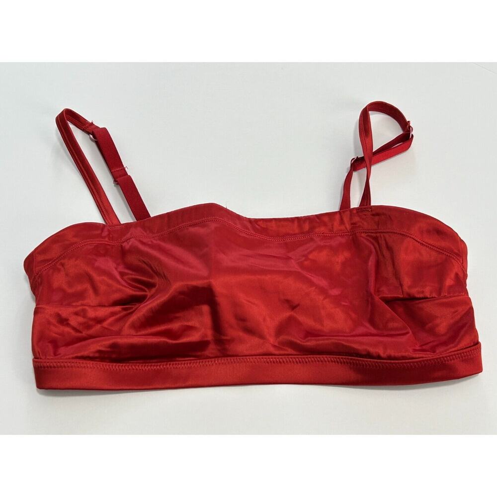 NWT Aerie Womens Red Satin Adjustable Strap Wireless Bandeau Bralette Bra Size M